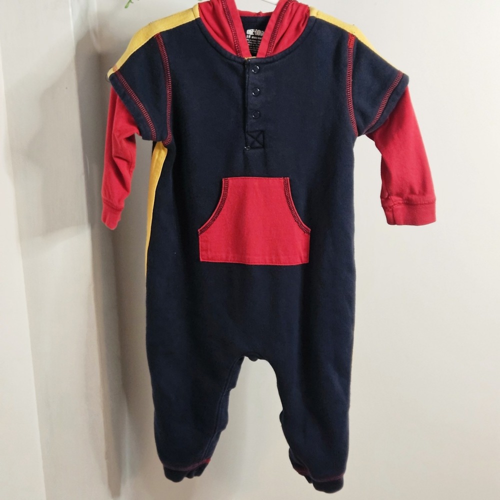 Vintage Okie-Dokie One Piece Outfit Primary Colors Hooded Front Pocket 18 Months - Picture 5 of 6